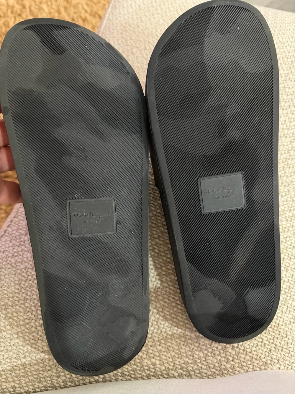 Salvatore Ferragamo Black with Red Logo Slide Sandals